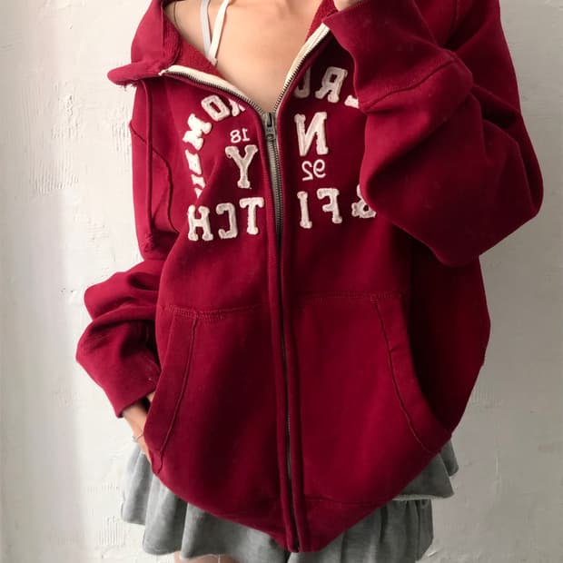 Abercrombie&Fitch 아베크롬비 버건디컬러 아플리케로고 후드집