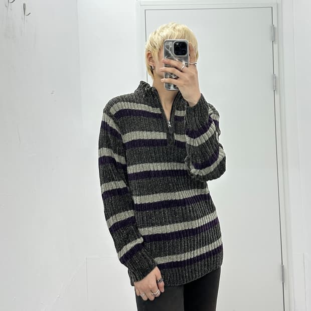 Sunlucas velvet stripe purple knit top