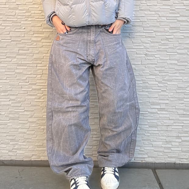 90sAKOMKS JEANS 올드스쿨 그레이 워싱 오버 와이드 데님 팬츠