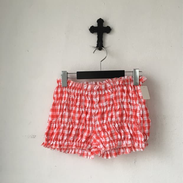 Check pattern shirring puff short