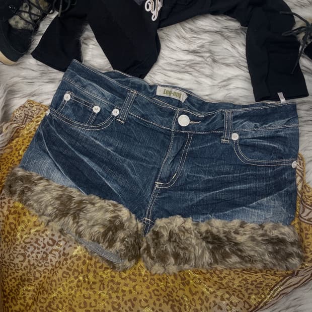 빈티지 호피 퍼 팬츠 쇼츠 로우라이즈