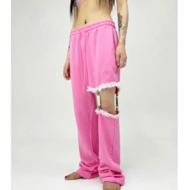 더미스테리어스호텔 미스테리어스호텔 미호 가터팬츠 핑크 조거팬츠 판매