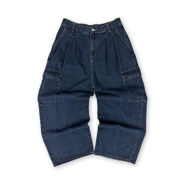 투턱 인디고 와이드 데님 카고 팬츠