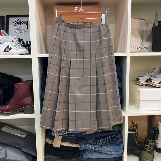 버버리 체크 울 플리츠 스커트