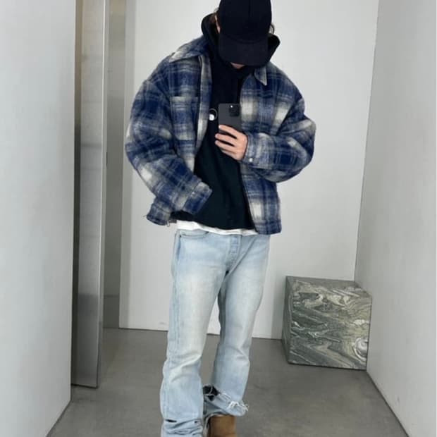 BLUE FLANNEL OVERSHIRT ZIP 플란넬