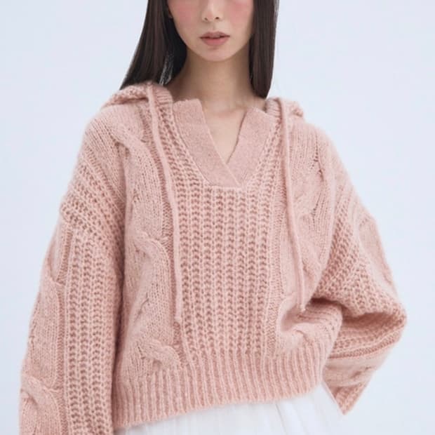 더티스 모헤어 후드 케이블니트