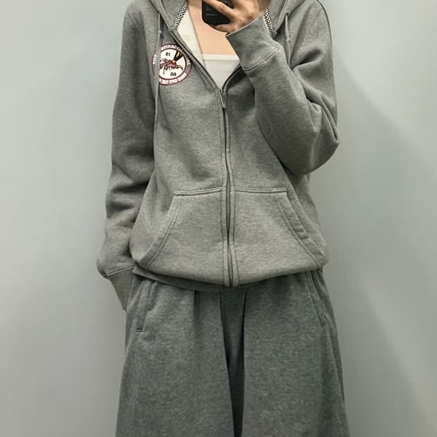 반스 체커보드 백로고 그레이 후드집업