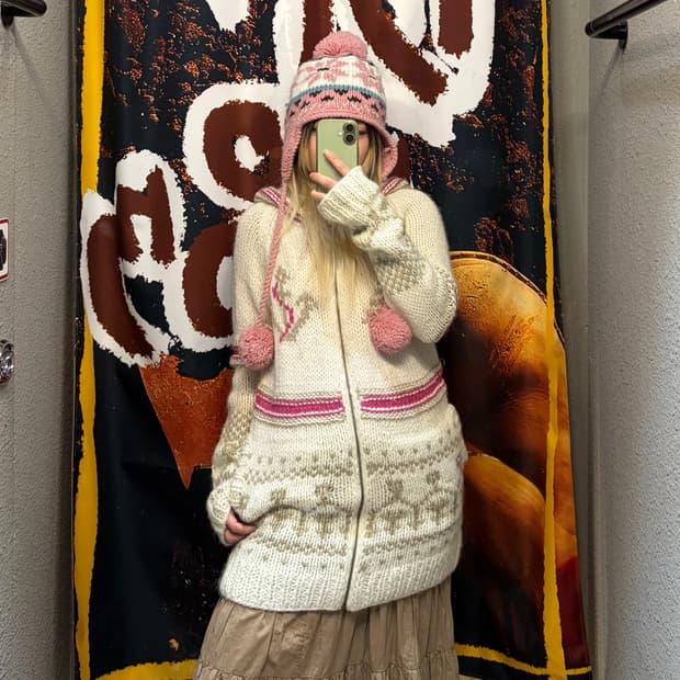 빈티지 노르딕 핑크 니트집업