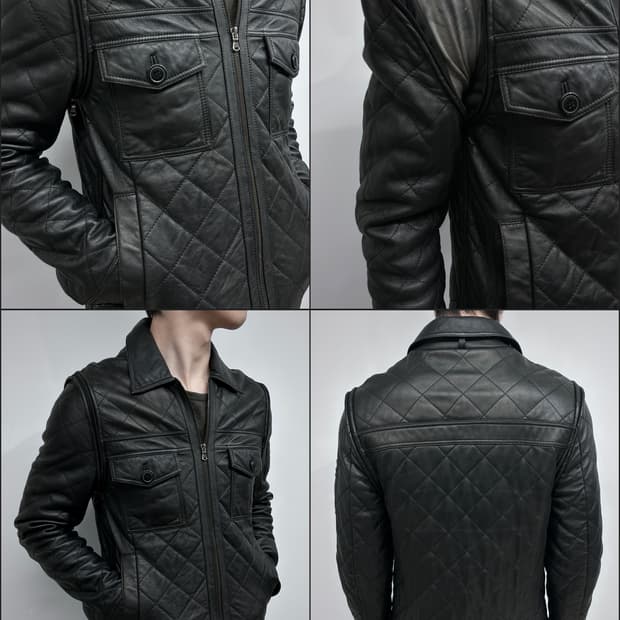 W.Dress Room 퀼티드 데터쳐블 레더 자켓