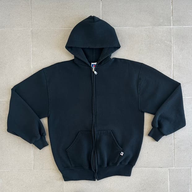 90s 빈티지 러셀 후드집업 블랙 L USA