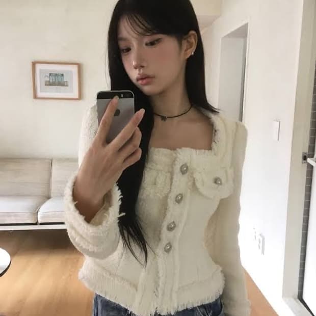 모디무드 라인 트위드 아이보리 1사이즈