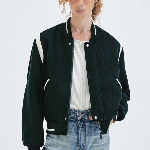 [새상품] 44) 엘무드 프레피 스타디움 바시티 재킷 딥 그린