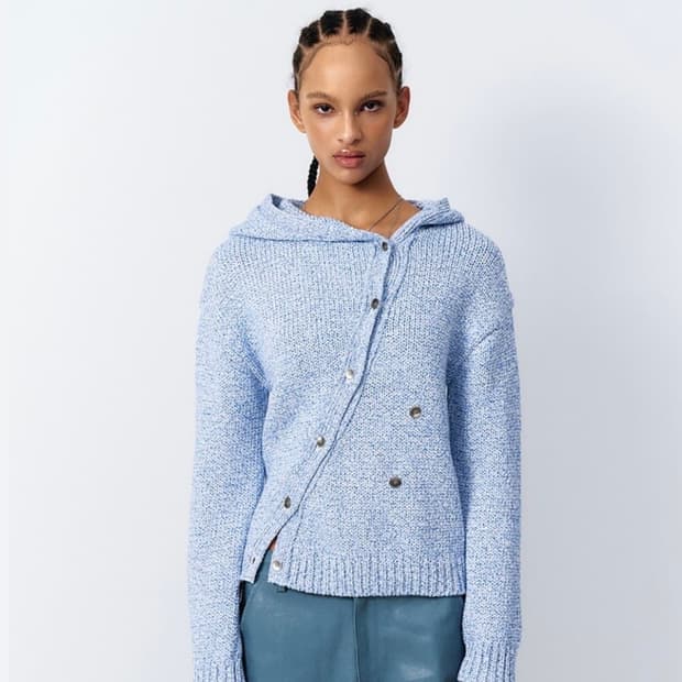 와이이이엘 Leey diagonal hooded cardigan blue