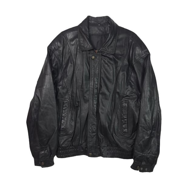 Vintage 오버핏 블랙 리얼 레더 블루종 XXL