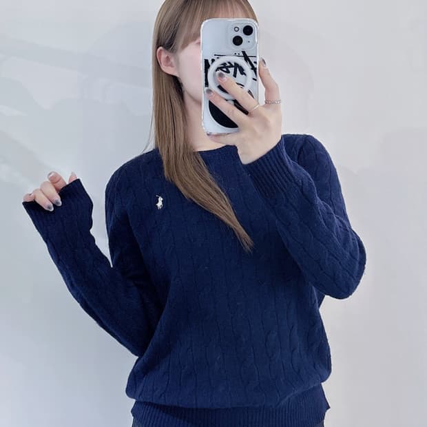 폴로랄프로렌 화이트포니 네이비 캐시미어 qr 케이블니트