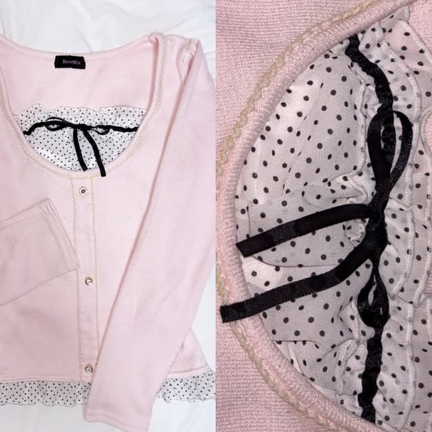 히메갸루 도트 리본 니트 로걀탑 ) stc 리즈리사 라떼갸루 트랄라라