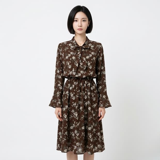 브라운 타이 원피스