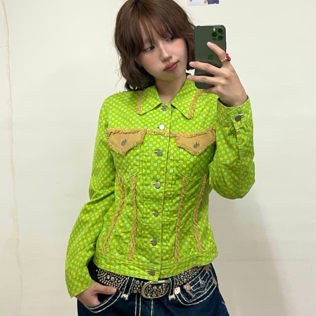 Betty Blue Flower Green Fringe Jacket