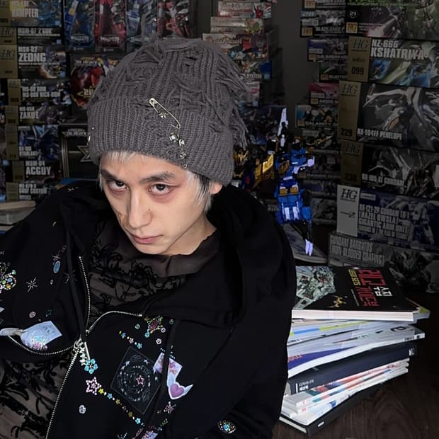 비즈 그런지 비니 Gray