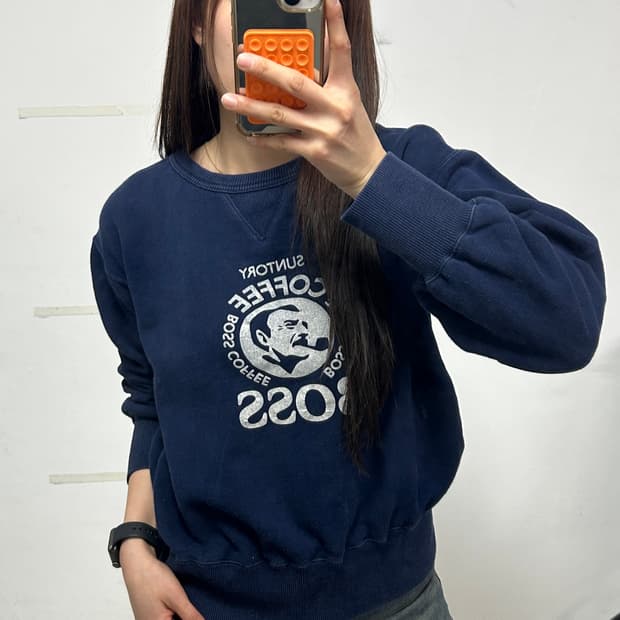 산토리 보스커피 빅로고 스웻셔츠 네이비