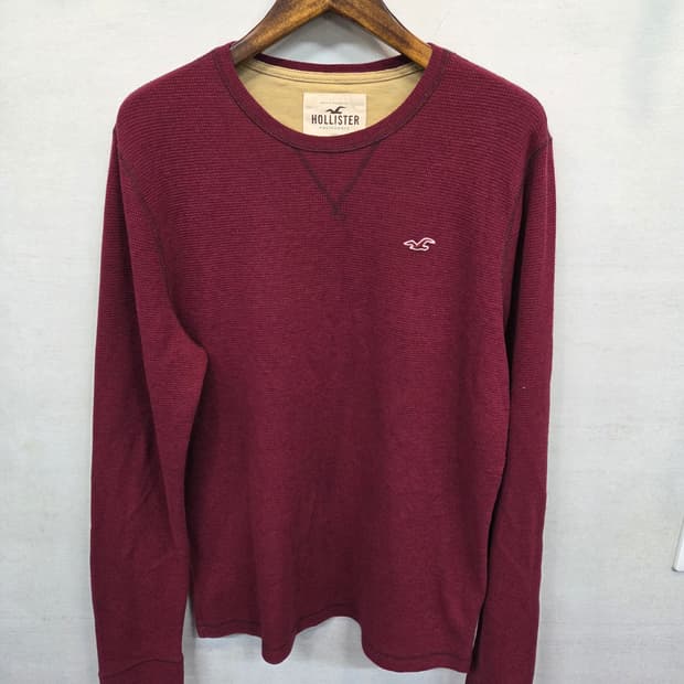 홀리스터 빈티지 와플 롱슬리브 긴팔 xl 버건디 