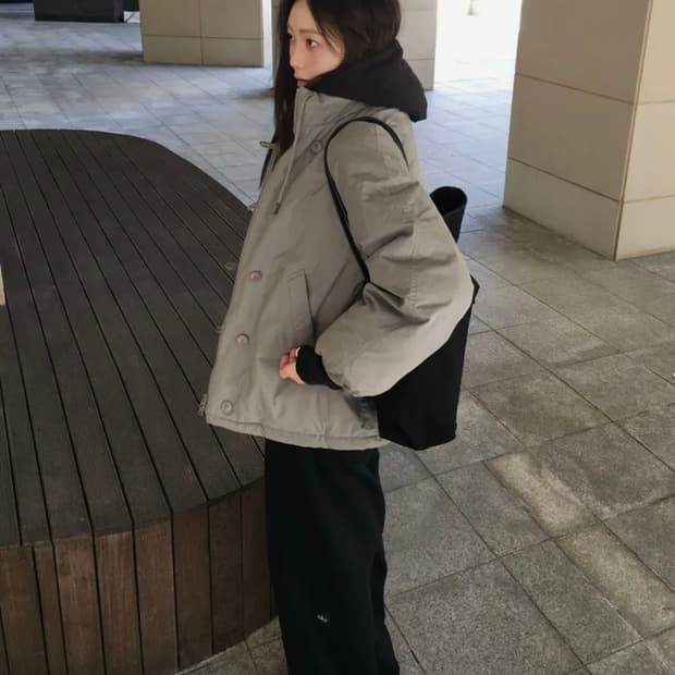 코드그라피 패딩점퍼 웜그레이