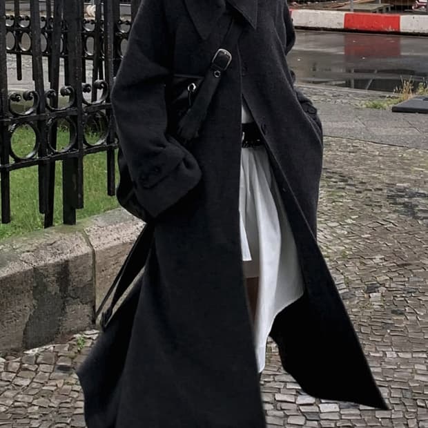 트리밍버드 와이드 롱코트 블랙