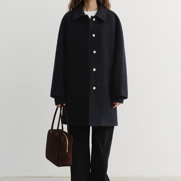 25FW 던스트 부클 울 하프코트 네이비