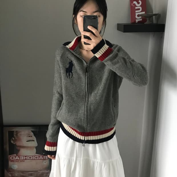 대장급 폴로 랄프로렌 빅 포니 로고 그레이 니트집업 