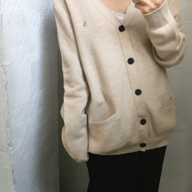 Polo 폴로 랄프로렌 아이보리 베이지 컬러 피마코튼 브이넥 가디건
