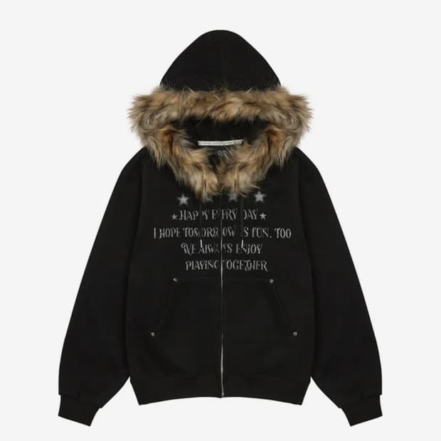 러브이즈트루 FS LETTER HOOD ZIPUP(BLACK)
