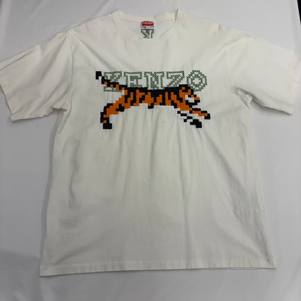 [L] KENZO 겐조 화이트 타이거 자수 티셔츠