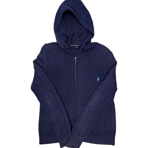 폴로 랄프로렌 네이비 케이블 니트 집업 후드 M