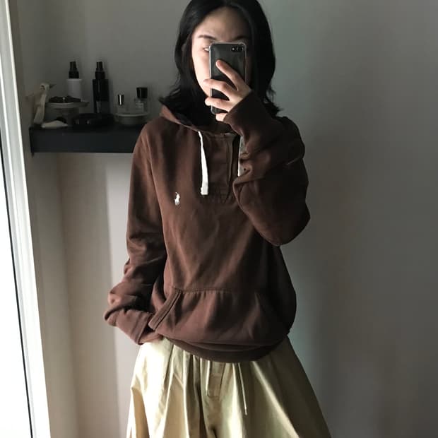 폴로 랄프로렌 포니 로고 브라운 후드티