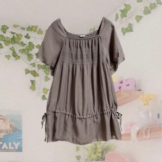 빈티지 브라운 모리걸 반팔 블라우스 원피스