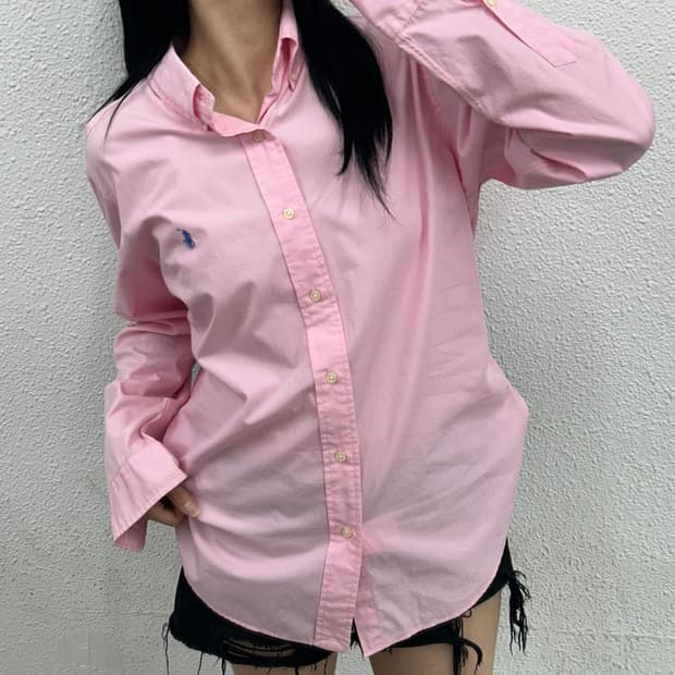 폴로 랄프로렌 스카이블루 핑크 셔츠 L