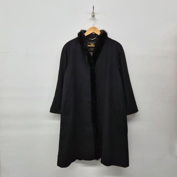 캐시미어 100% 블랙 롱 퍼 코트 여성 M