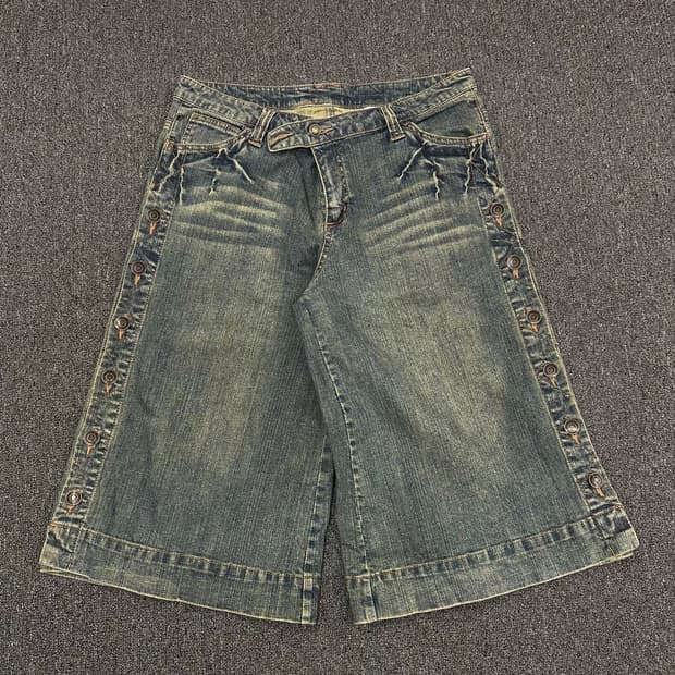 105)Japanese vintage 90s 버튼 디테일 버뮤다 데님팬츠