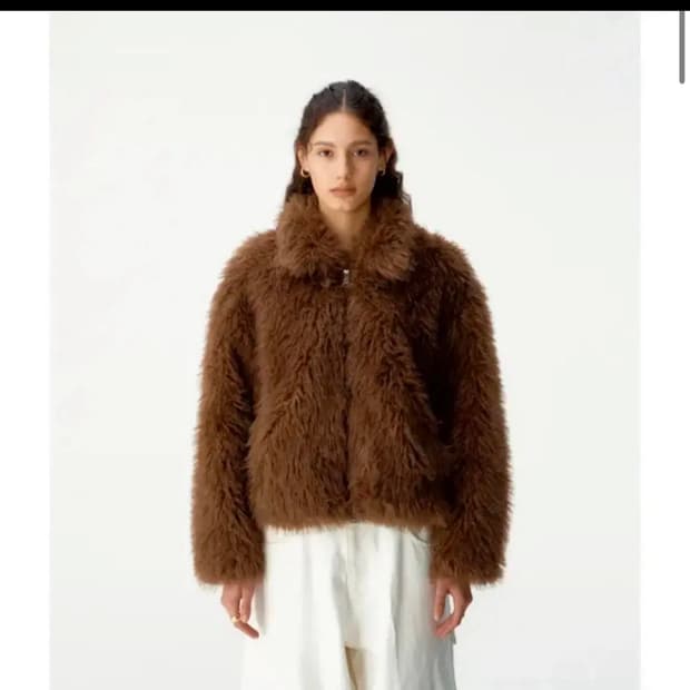 쿠어 컬리 페이크 퍼자켓 브라운