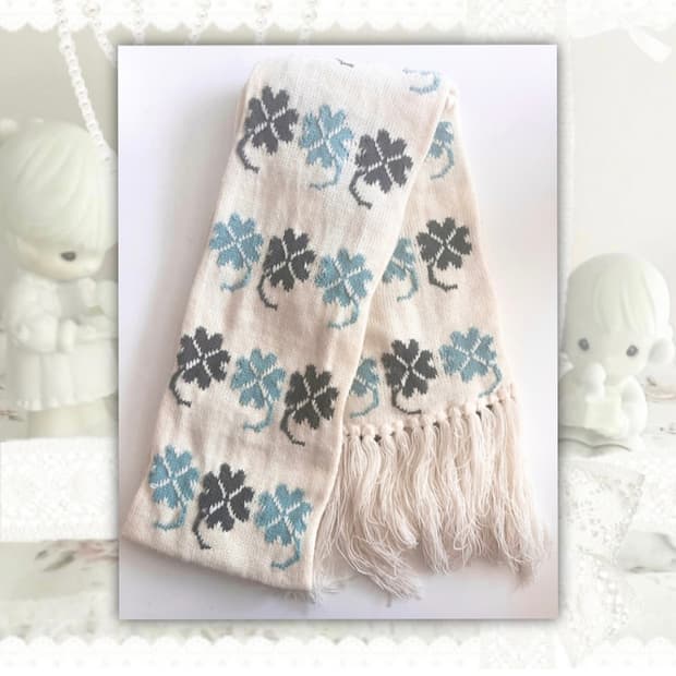 일본 빈티지 모리걸 목도리 스카프 네잎클로버 행운 🍀