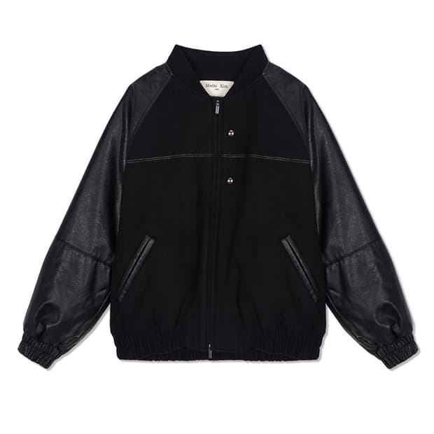 마뗑킴 레더배색 울 점퍼