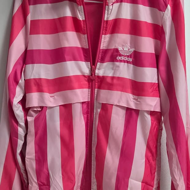 아디다스 우먼스 핑크 스트라이프 바람막이 자켓