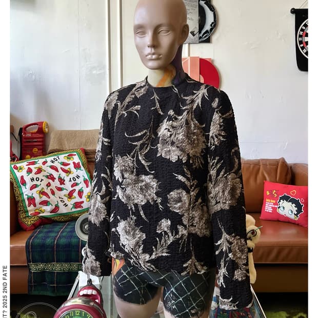 Japanese Vintage Antic Floral Pleats Top