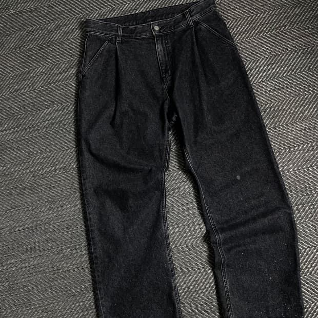 유니폼 브릿지 원턱 와이드 워시드 흑청 팬츠y 4889