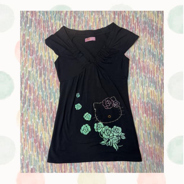 블랙 키티 큐빅 반소매 티셔츠