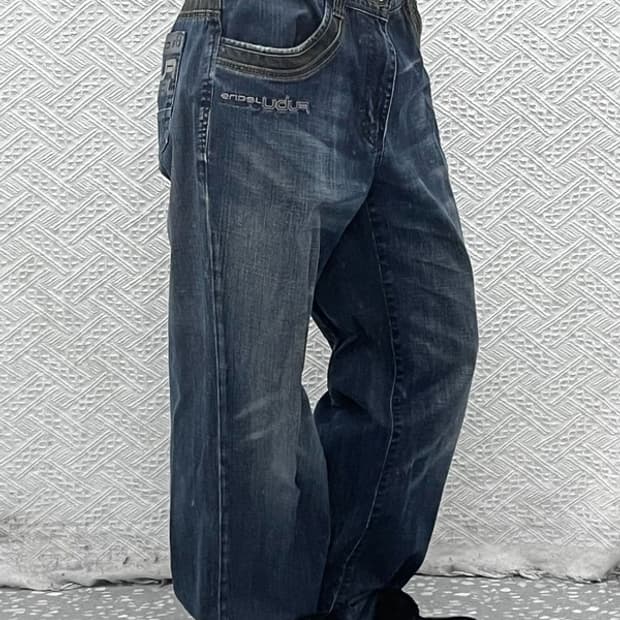 푸부 레트로 스트릿 빈티지 Y2K 힙로고 데님팬츠 35인치 C08677