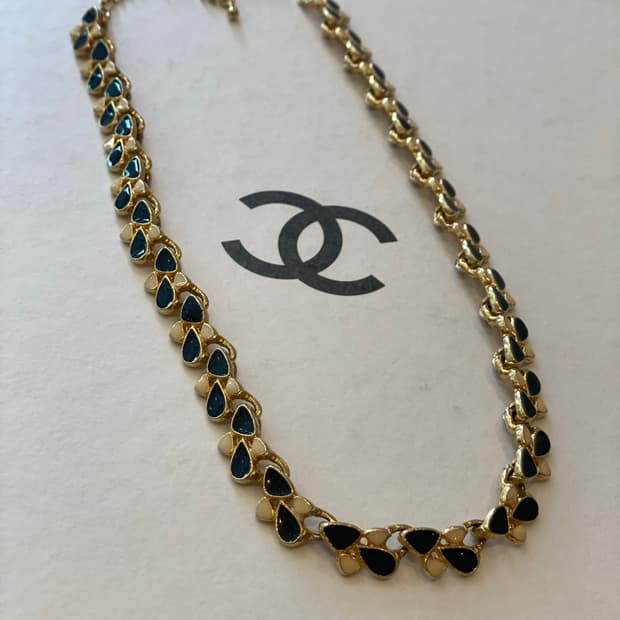 빈티지 아이보리 블랙 초커 목걸이