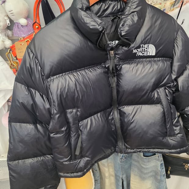 노스페이스 눕시 숏패딩 크롭패딩 블랙 L
