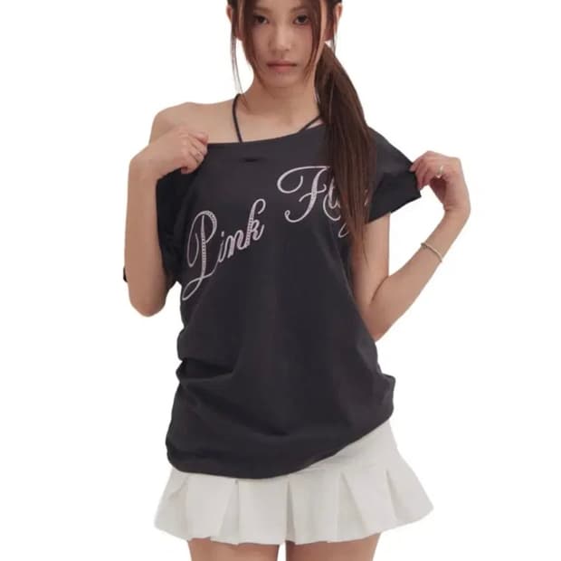 포어링 핑크 플래그 원숄더 forusring pink flag box t