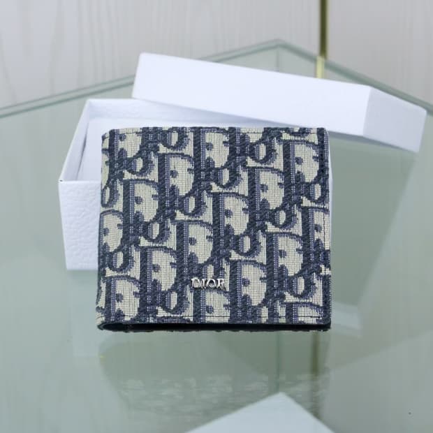 디올 컴팩트 지갑 베이지 & 블랙 디올 오블리크 자카드